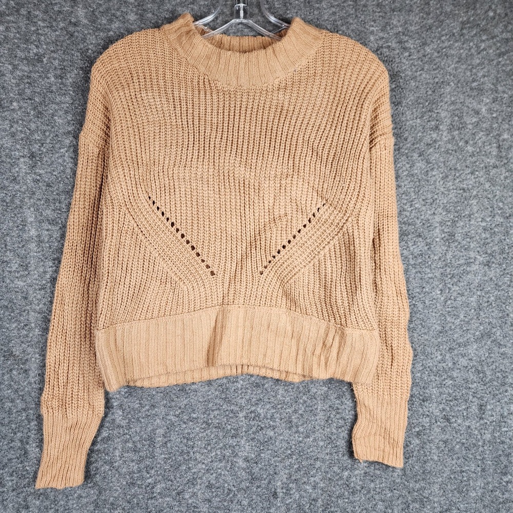 Hippie Rose Sweater Womens XS PF0S22547 Tan Mock Neck Pointelle Shaker Knit EUC